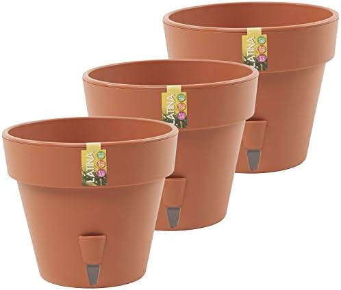 Santino Self Watering Planter Latina (6.9 Inch- Set of 3, Terracotta) Indoor/Outdoor Flower Pot with Bottom Watering and Water Level Indicator
