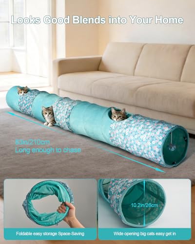 Image of Cat Tunnel, 3 Straight Shaped Tunnels 6 DIY Shapes with Wand Toys, No Noise Scratch Resistant Cool Linen Fabric, Interactive Pet Tunnel Tube for Indoor Cats, Puppy and Rabbits