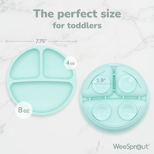 WeeSprout Suction Plates with Lids for Babies & Toddlers - 100% Silicone, Dinnerware Stays Put, Divided Design for Picky Eaters, Microwave & Dishwasher Friendly, 3 Pack - 1