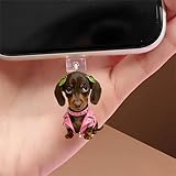 Pink Jacket Puppy Dust Plug Acrylic Charms for electronic products,Type-C Charging Port Dust Plugs Pendant Compatible with E-Reader Phone Tablet, Gift for Christmas, Birthday, Anniversary Day