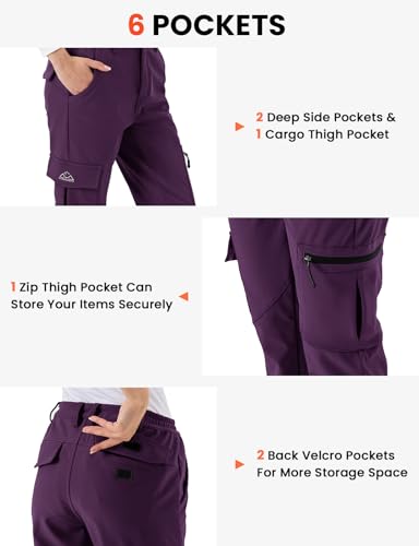 donhobo Damen Wanderhose Wasserdicht Softshellhose Outdoorhose Winddicht Warm Gefüttert Winterhose Trekkinghose Funktionshose Lila M