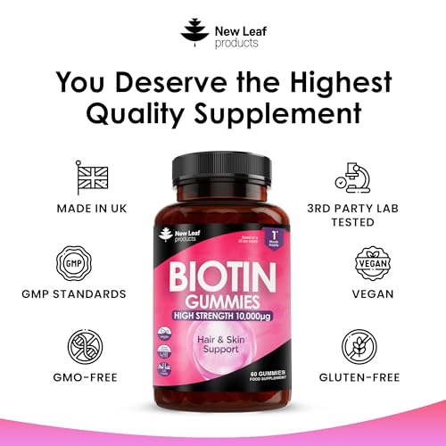 Beauty-Hair-Skin-Nails-Gummies-for-Hair-Growth-Skin-Health-Biotin-10000g-Vegan-Chewable-Beauty-Vitamins-Hair-Vitamins-for-Women-Men-GMO-Free-No-Artificial-Colours-or-Flavours-60-Gummys