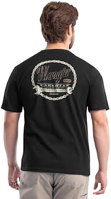 Wrangler Workwear Men's Short Sleeve Cotton Graphic Shirt, Black, Large