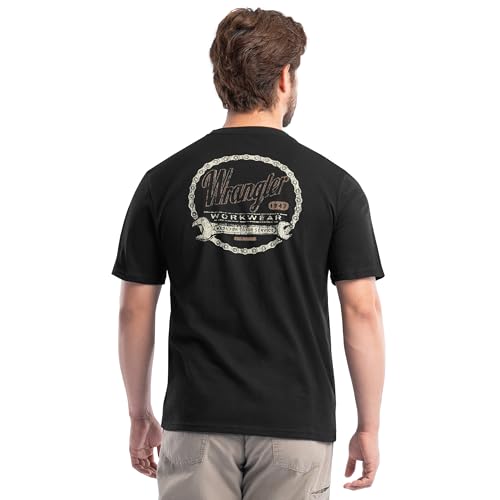 Wrangler Workwear Men's Short Sleeve Cotton Graphic Shirt, Black, Large