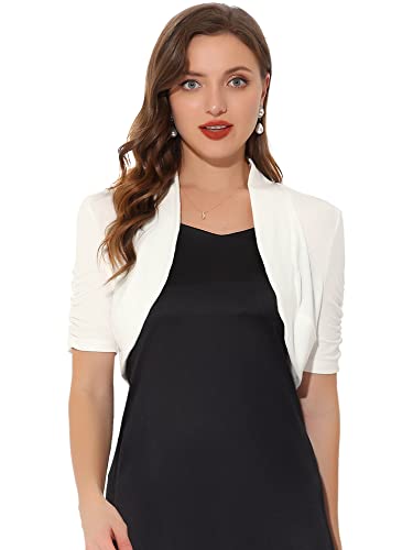 Allegra K Short Sleeve Shrugs for Women's Ruched Sleeve Open Front Cropped Bolero Cardigan