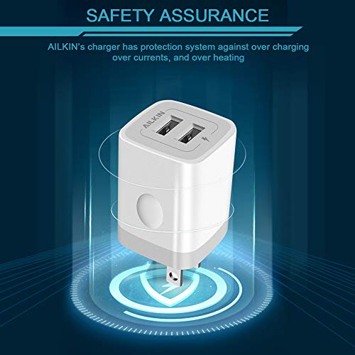 Image of USB Wall Charger, Foldable Charger Adapter, AILKIN 2Pack 2.4Amp Dual Port Quick Charger Plug Cube AC Travel Box for iPhone 17 16 15 14 Pro Max 13 12 11Pro Max /XS /XR Plus, Samsung Galaxy