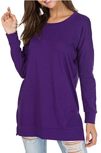 Image of levaca Women's Fall Long Sleeve Side Split Loose Blouses Casual Pullover Tunic Tops