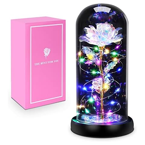 JAMIEWIN Mother Gifts to Her, Rose in Glass Dome Forever Enchanted Rose Galaxy Rose Flower Gifts for Mom Wife Girlfriend Birthday Anniversary Cover