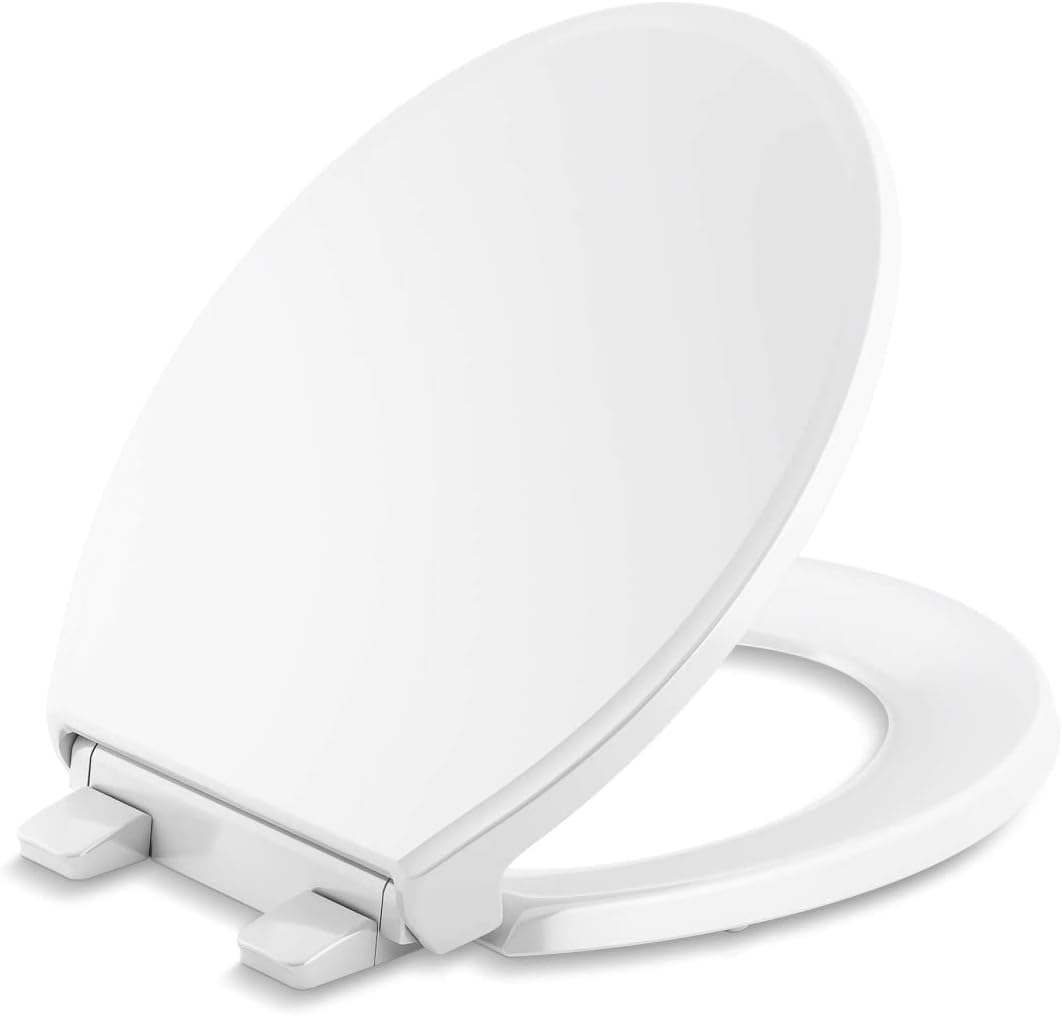 KOHLER 24294-0 Figure ReadyLatch Round-Front Toilet Seat, Quiet-Close Lid and Seat, Countoured Seat, Grip-Tight Bumpers and Installation Hardware, White