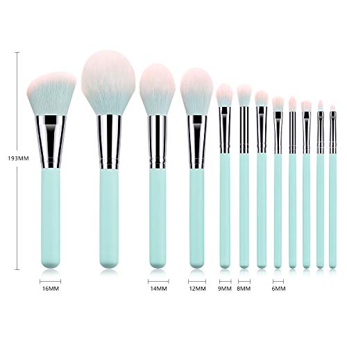 Makeup Brushes Set 12 Pieces Professional Cosmetic Makeup Brush Kit with Wooden Handle Synthetic Bristle for Face Powder Foundation Blending Eye Shadow Concealer Makeup Brush Bag (Light Blue)