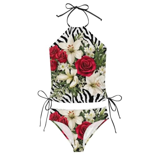 Sexy Tankini Set for Women, Drawstring Side Halter Neck Top and Bikini Bottom Tummy Control Swimsuit3