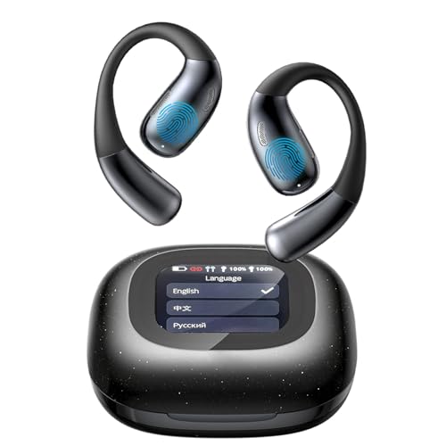 AI Language Translation Earbuds, Open Ear Earphones, LCD Touchscreen Bluetooth 5.3 Translator Earbuds, Real-time Translation for 142 Languages & Accents, for Business, Meeting, Travel