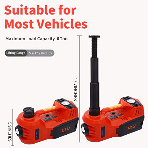 Standtall Electric Car Jack Kit 5 Ton 12V Car Jack Hydraulic With Impact Wrench And Tire Inflator Pump, Electric Car Floor Jack Red With Led Light #TOP2