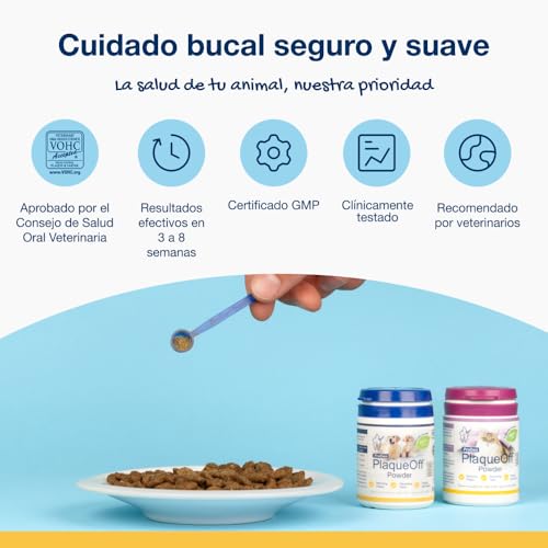 ProDen PlaqueOff Perros y Gatos en Polvo 60g, Limpieza Dental con 100% Alga Natural, Limpiador de Sarro Dental y de Placa, Elimina Eficazmente el Mal Aliento en Mascotas - imagen 3