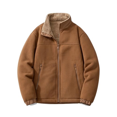 ADHOWBEW Men's Winter Coats Thicken Fleece Lined Zip Up Big and Tall Vintage Sherpa Hunting Long Sleeve Plush Warm Outerwear4