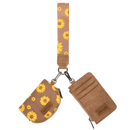 Image of Wrangler KeyChain Wristlet Wallets for Women Sunflower Floral Dual Pouch Wristlet Western Credit Card Holder Wallet with Zipper Pocket