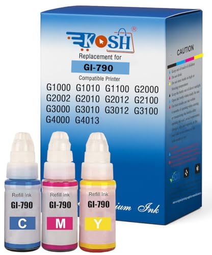 Image of KOSH Refill Ink Compatible for Canon G Series G1000 G1010 G2000 G2002 G2010 G2012 G3000 Printers (3, Black Cyan Magenta)