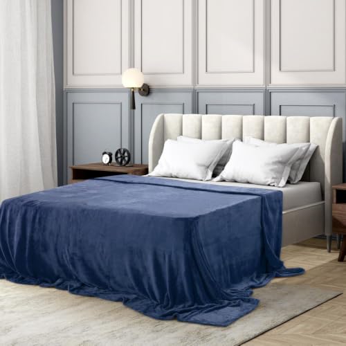 Image of Wakefit Premium Flannel Solid Single Bed Blanket (86x60 Inch) | 200 GSM Reversible Lightweight Soft Polyester Blanket for Bed, Sofa, Couch, Travel & Camping | Gentle Machine Washable | Blue