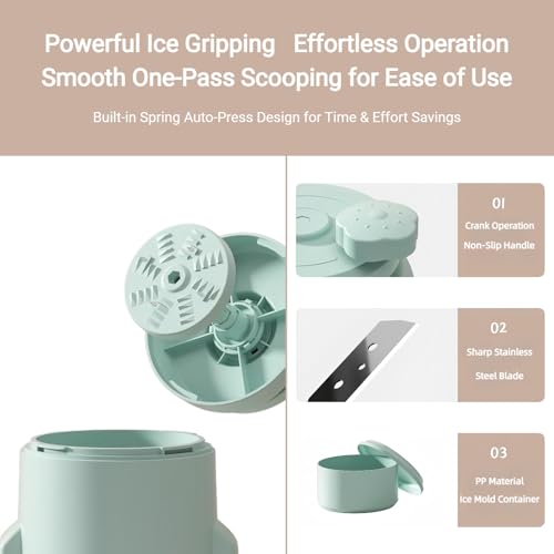 Manual Ice Shaver & Snow Cone Machine, Sky Blue Hand Crank Ice Crusher with 3 Reusable Ice Molds, Portable BPA-Free Shaved Ice Maker for Home & Outdoor - Thumbnail 4