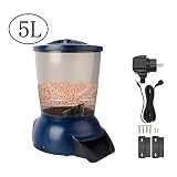 Alimentador automático con recipiente de alimentación de 5 litros. Apto para pelets de aproximadamente 3 a 10 mm (sin palos o alimentos en escamas). Ajuste libre de la cantidad de alimento por alimentación.