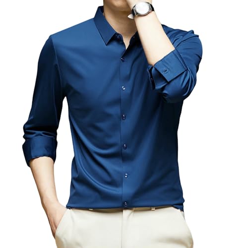 Chemise en soie glacée homme haut de gamme à manches longues sans couture