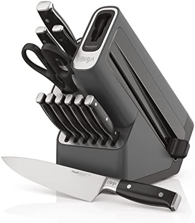 Ninja K32012 Foodi NeverDull Premium Knife System, 12 Piece Knife Block Set with Built-in Sharpener, German Stainless Steel Knives, Black