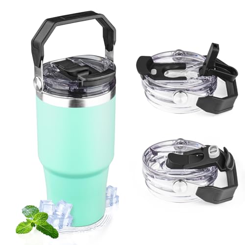 20oz Tumbler with Handle and Flip Straw Lid Double Wall Insulated Travel Coffee Mug Stainless Steel Vacuum Insulated Coffee Tumbler Cup for Hot and Cold Beverages,Leak-proof&BPA-free (20oz,Matte mint)
