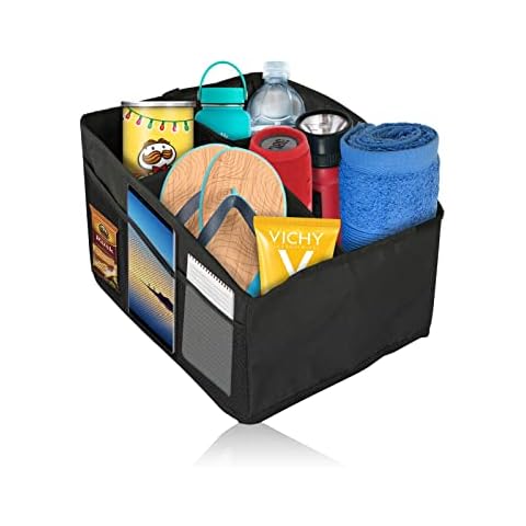 Trobo Front Seat Organizer, Multifunctional Foldable Back Seat Organizers and Storage for Kids, Car Backseat Console Caddy with 4 Inside Compartments and 6 Outside Pockets, Travel Accessories, Black Cover