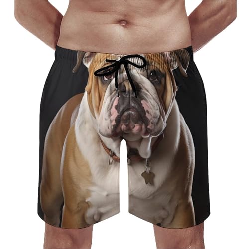 Men's English Bulldog Swim Trunks Quick-Dry Beach Shorts with Drawstring Casual Pants for Swimming Running