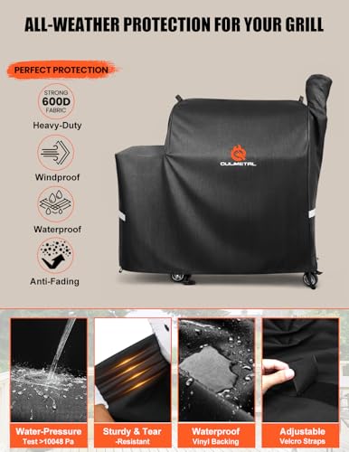 Image of QuliMetal Grill Cover for Rectec Flagship 1100,RT-1250,RT-700 and RT-680 | 600D Heavy Duty Premium Waterproof Fade Resistant Outdoor All-Weather Protection BBQ Grill Cover