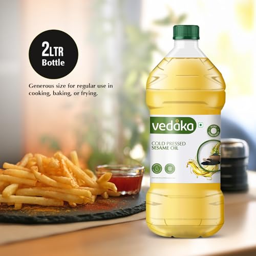Image of Amazon Brand - Vedaka Cold Pressed Sesame Oil | 2 L | Gingelly Oil | Cheku /Ghani Oil | Pure & Unrefined | Contains Mufa & Omega - 6 | Contains Natural Antioxidants