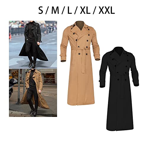 Image of Windproof Men'trench Coat Warm Peacoat Soft for Vacation Black L