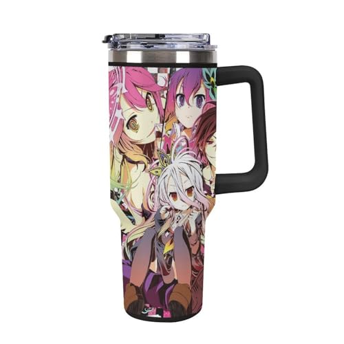タンブラー ノーゲーム・ノーライフ キャラ 水筒 40OZ 真空断熱 保温保冷 ステンレスマグボトル 結露しない ストロー付き/直飲み可能 洗いやすい ハンドル付き 車内用 アウトドア キャンプ 大容量