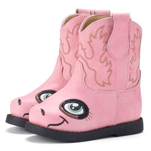 Rollda Baby Cowboy Boots Toddler Cowgirl Boots Infant Western Boots Round Toe Pink Size 6