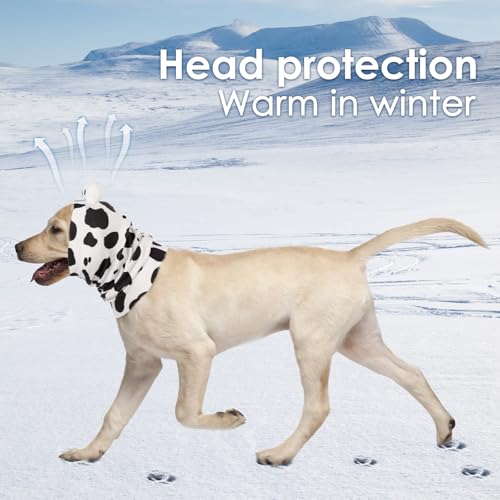 Image of SAWMONG Dog Calming Hoodie with Ear Covers for Noise, Fireworks & Anxiety Relief, No Shake Ear Wraps, Dog Ear Muffs & Protector, Pet Grooming and Force Drying, Cow, Medium