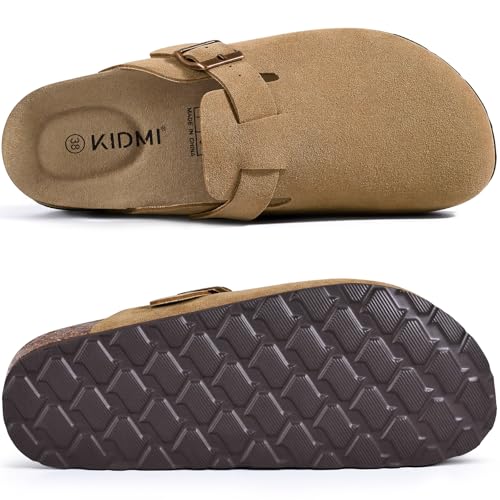 Image of KIDMI Unisex Vegan Suede Clogs Leather Mules Womens Mens Cork Footbed Potato Shoes with Arch Support