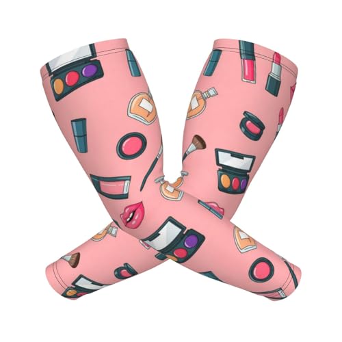 VAFZASC Women Girls Fashion Warm Arm Sleeves Modern Lady Girly Cosmetic Perfume Lipstick Pink Thermal Compression Sleeves for Winter Cold Weather Hiking Driving