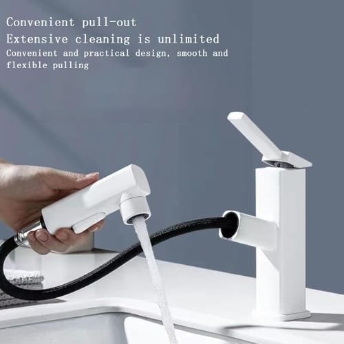 Robinet lavabo extractible en cuivre argenté pour simplifier la routine