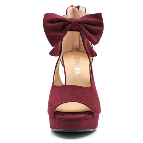 Image of fereshte Women's Bow Chunky Heel Sandals, Platform High Heel, Peep Toe, 3.94 Inch Block Heel
