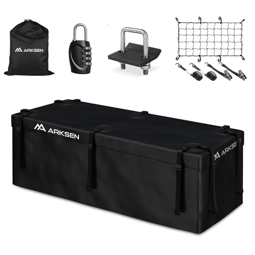 ARKSEN Waterproof Hitch Cargo Carrier Bag with Combination Lock for Truck SUV RV Trailer- Include Net, Heavy Duty Stainless Steel Hitch Tightener, Ant