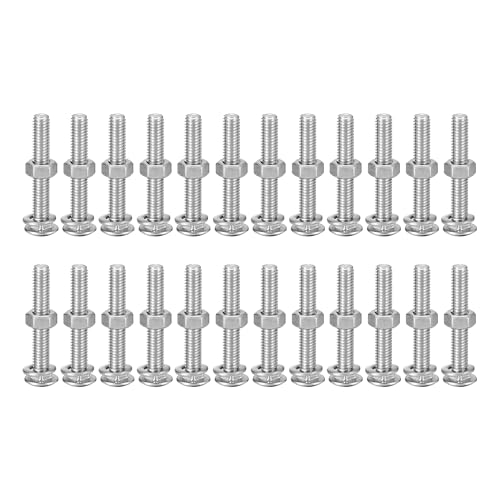 Image of uxcell M6x40mm Square Neck Carriage Bolts with Nuts & Washers, 24Set 304 Stainless Steel Round Head Square Neck Coach Bolt Screws, Silver Tone