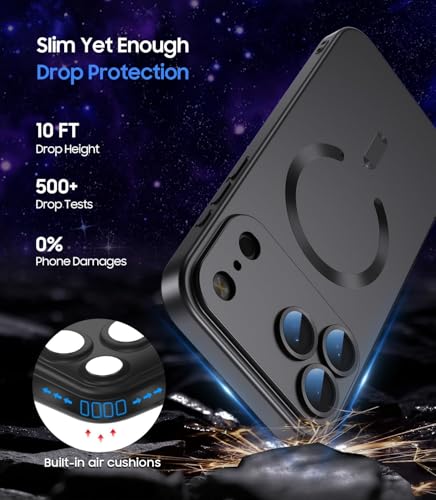 Image of DIZORO Magnetic Case for (iPhone 17 Pro) Case [Compatible with MagSafe][Built-in Camera Lens Protector] Slim Soft Silicone Bumper Shockproof Metallic Luster Back Cover Phone Case - Black