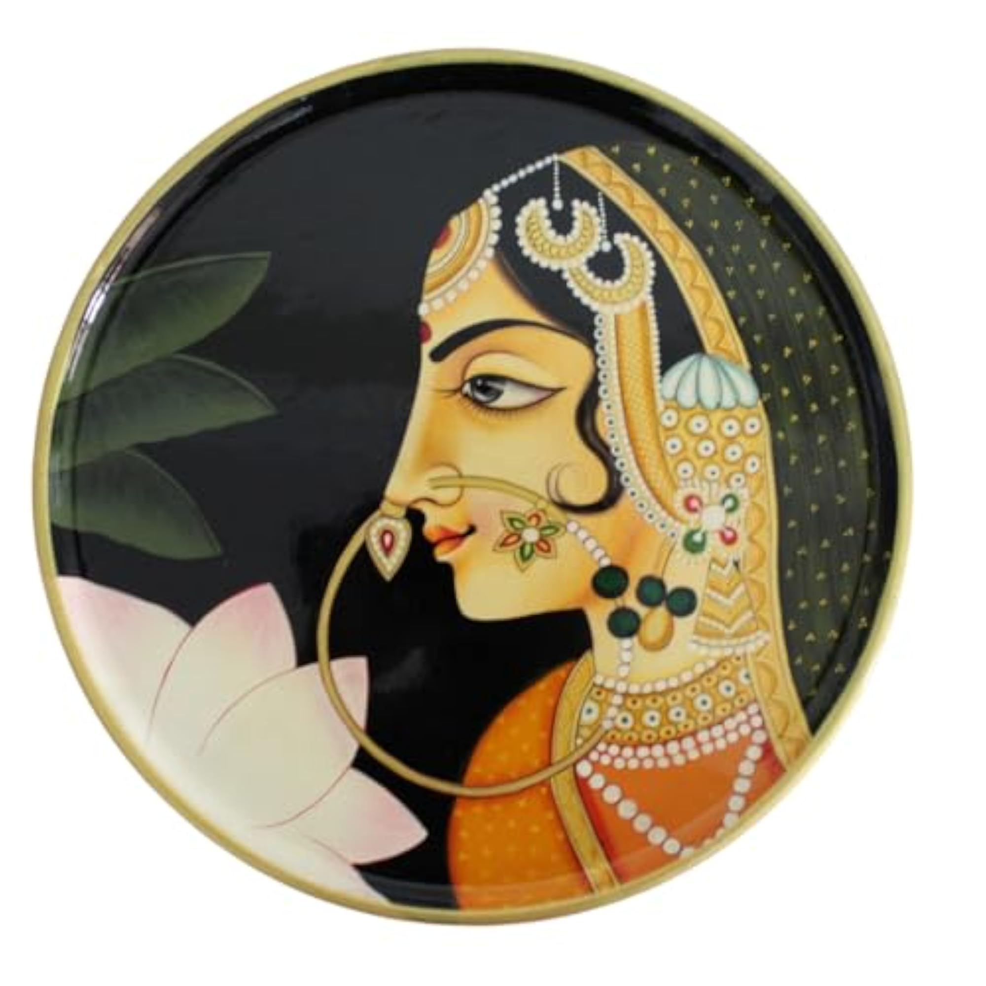 Hand-Painted Rajasthani Princess Wall Plate, 12 Inch