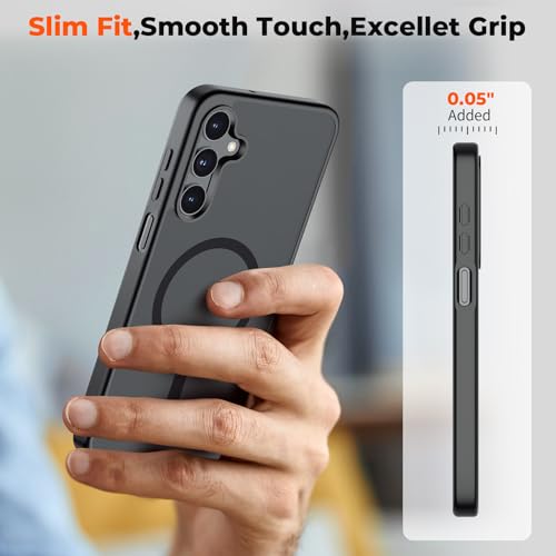 Image of SUPFINE Magnetic for Samsung Galaxy A16 5G Case with Screen Protector, (Built-in Magnets) (Military Grade Drop Protection) Slim Translucent Shockproof Phone Case,Black