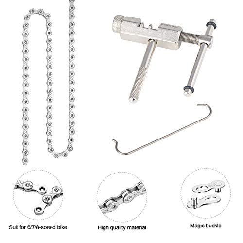 X.store 6/7/8 Speed Bike Chain With Chain Breaker And Chain Checker Stainless Steel 116 Links Bicycle Chains And 5 Pairs Bicycle Missing Link, 1/2 X 3/32-Inch Bike Chain Repair Tool #TOP1