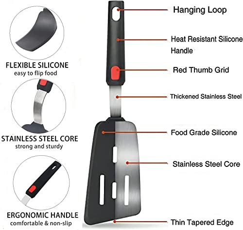 Image of Silicone Spatula - Nonstick, Heat Resistant Cooking & Baking Flipper for Pancakes, Omelettes, Pizza, Steak, Dosa - Ideal for Griddle Pans, Cookware and Fish Turner (Angle Slotted Spatula)