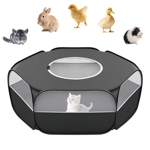 Roobuck Small Animal Playpen – Waterproof Chicken Brooder Box with Zippered Cover – Foldable Indoor Outdoor Small Pet Cage Tent for Rabbits, Guinea Pigs, Hamsters, Chick, Kitten, Puppy (Black)