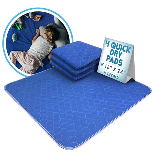EZwhelp Reusable Quick-Dry Pee Pads, Heavy-Absorbency Reusable Pee Pads for All Ages, Waterproof Bed Pads for Adults, Children, and Seniors, 18 x 24 in (4-Pack)