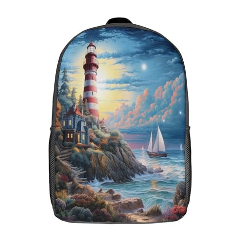 Sac d'école motif phare côtier pour garçons du primaire et collège de 43 cm