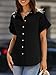 Beautife Womens Short Sleeve Shirts V Neck Collared Button Down Shirt Tops with Pockets Black